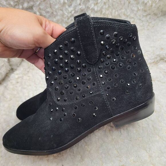 Michael Kors Dani Rhinestone Studded Black Suede Ankle Boots - Picture 3 of 7